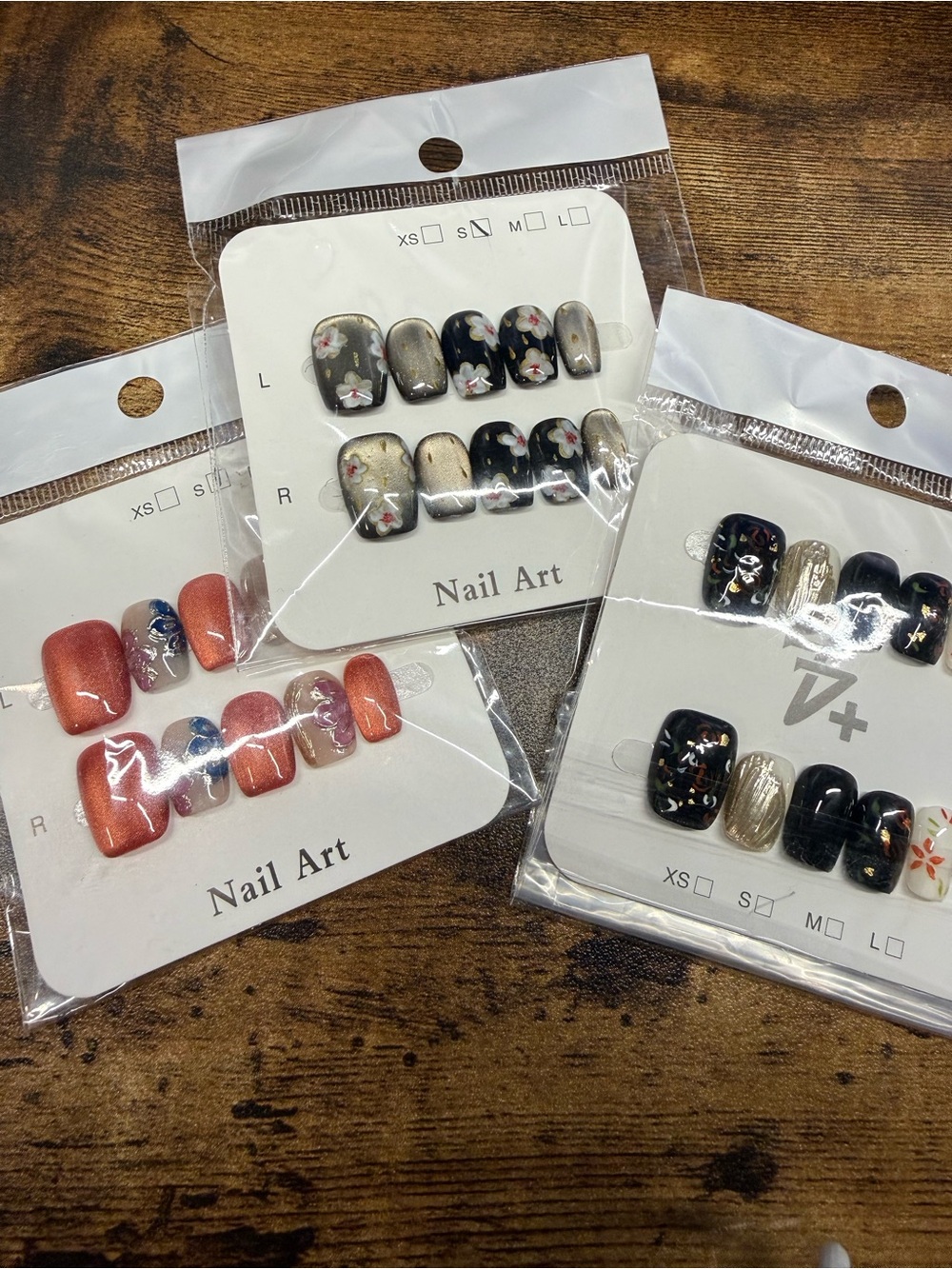 3pk Fall colors Bundle Press-On Nail Sets Black Small